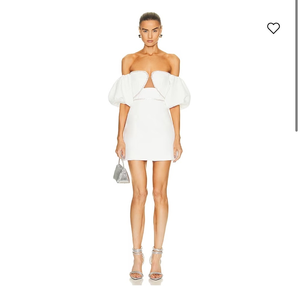 Self Portrait White Bonded Crepe Puff Sleeve Mini Dress